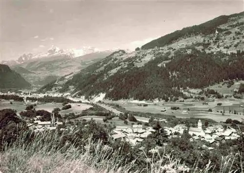 AK / Ansichtskarte  Castrisch_Surselva_GR Blick auf Ilanz und die Brigelserhoerner mit Bifertenstock
