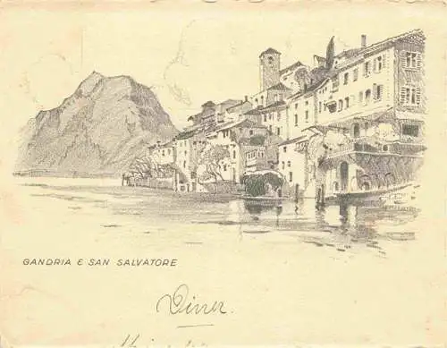 AK / Ansichtskarte  Gandria_Lago_di_Lugano e San Salvatore Zeichnung