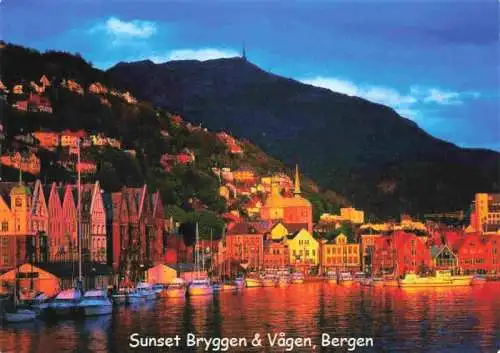 AK / Ansichtskarte 73993220 Bergen__Norge Sunset Bryggen met Vagen