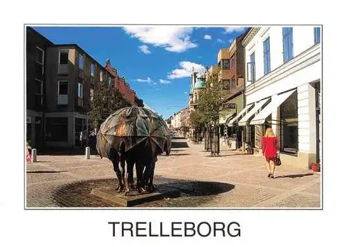 AK / Ansichtskarte 73993254 Trelleborg_Sweden Skulptoer Fred Aberg Fussgaengerzone