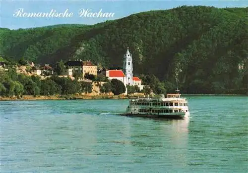 AK / Ansichtskarte 73993259 Duernstein_Wachau_AT Blick ueber die Donau Fahrgastschiff Blauer Stiftsturm