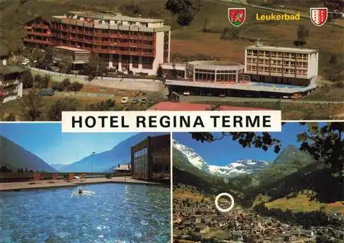 AK / Ansichtskarte  Leukerbad_Loueche-les-Bains_VS Hotel Regina Terme Fliegeraufnahme Schwimmbad Panorama