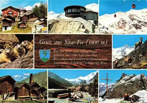 AK / Ansichtskarte  Saas-Fee_VS Ortsansichten Drehrestaurant Seilbahn Murmeltiere Gemsen Gipfelkreuz