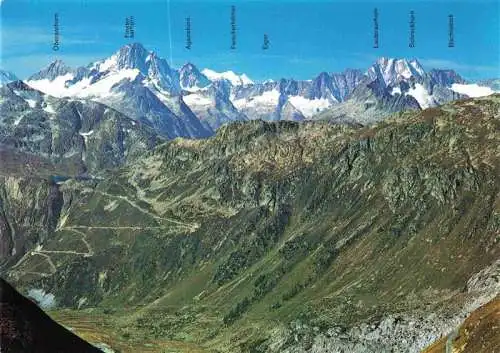 AK / Ansichtskarte  Gletsch_1784m_VS Blick vom Furkapass auf Grimsel Passstrasse Totense und die Berneralpen