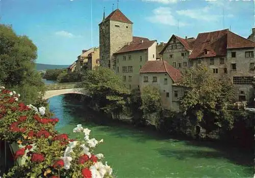 AK / Ansichtskarte  BRUGG_AG Schwarzer Turm mit Aarebruecke Militaerpost