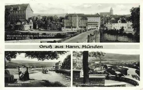 AK / Ansichtskarte  Hann._Muenden Werrabruecke Welfenschloss und St Blasilkirche Weserstein Dingelstedt Pressel Denkmal