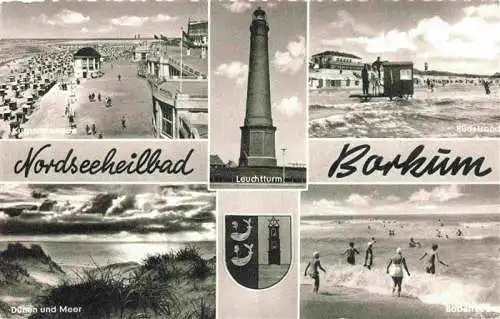 AK / Ansichtskarte  Borkum_Nordseebad Promenade Leuchtturm Strand Duenen Badespass