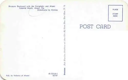 AK / Ansichtskarte  MIAMI_Florida_USA Biscayne Boulevard with the Everglades and Miami Colonial Hotels