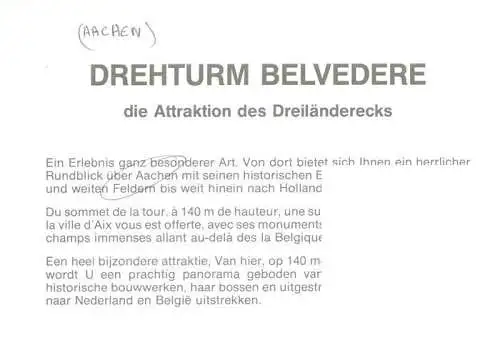 AK / Ansichtskarte 73994275 Aachen Drehturm Belvedere