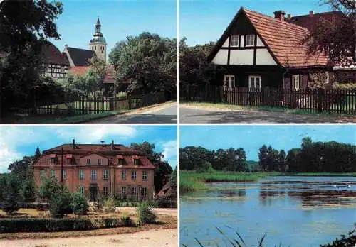 AK / Ansichtskarte 73994278 Daubitz_Doubice Kirche Altes Fachwerkhaus Schloss Teichlandschaft