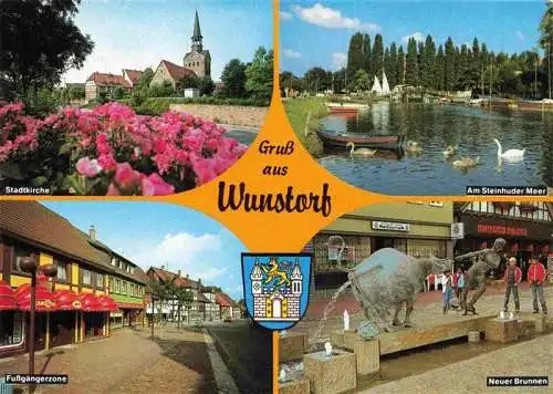 AK / Ansichtskarte 73994337 Wunstorf Stadtkirche Am Steinhuder Meer Fussgaengerzone Neuer Brunnen