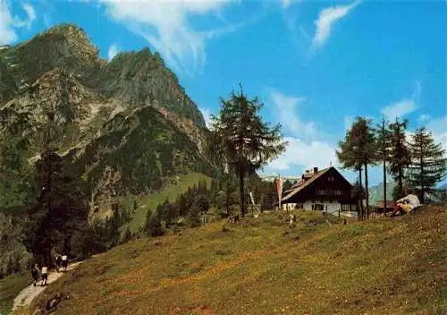 AK / Ansichtskarte 73994427 Werfen_Pinzgau-Pongau_AT Ostpreussenhuette im Hintergrund Eibleck mit Aufsteigsroute zum Hochkoenig