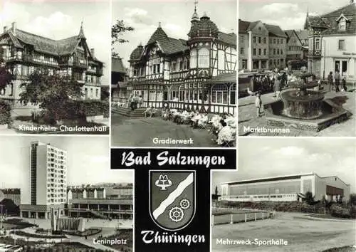 AK / Ansichtskarte 73994501 Bad_Salzungen Kinderheim Charlottenhall Gradierwerk Marktbrunnen Leninplatz Mehrzweck Sporthalle