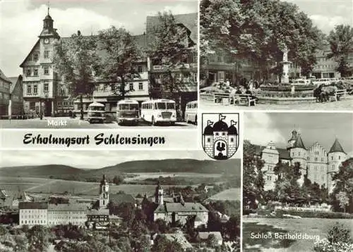 AK / Ansichtskarte 73994502 Schleusingen Markt Brunnen Panorama Schloss Bertholdsburg