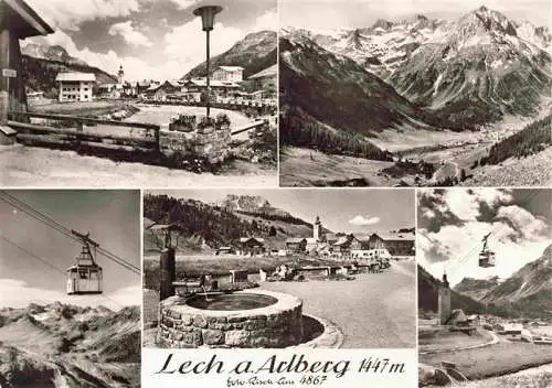 AK / Ansichtskarte 73994515 Lech_Vorarlberg_AT Teilansichten Panorama Brunnen Seilbahn