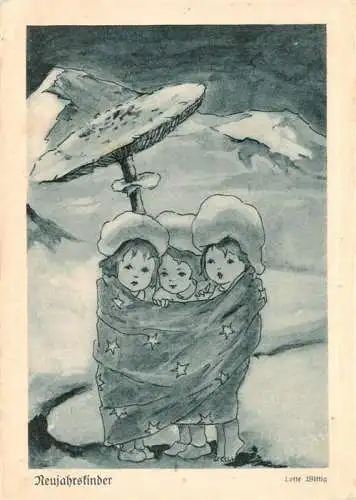 AK / Ansichtskarte 73995036 Wittig_Lotte_Kuenstlerkarte Neujahr kinder Schnee