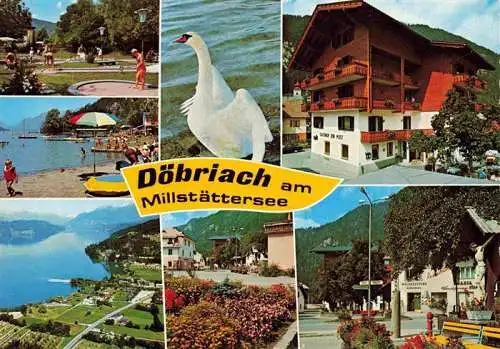 AK / Ansichtskarte 73995125 Doebriach_Millstaettersee Miligolf Strand Fliegeraufnahme Schwan Gasthof zur Post Wechselstube 