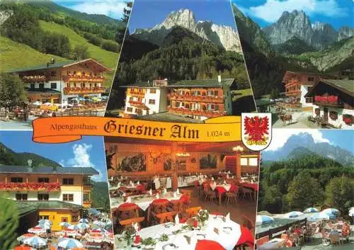 AK / Ansichtskarte 73995160 Wilder_Kaiser_2344m_Tirol_AT Alpengasthaus Griesner Alm Terrasse Gastraeume Panorama