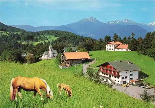 AK / Ansichtskarte  Hafling_Avelengo-Falzeben_IT Kirche Hotel Haflingerstute mit Fohlen