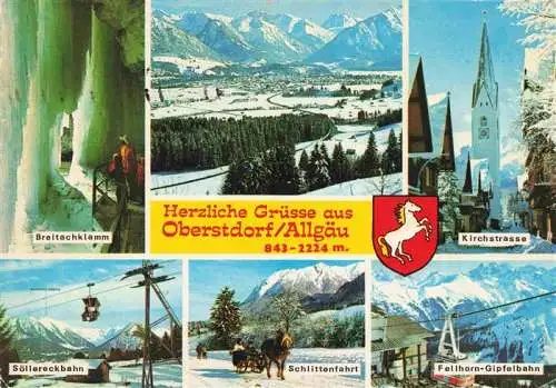 AK / Ansichtskarte 73995274 OBERSTDORF Breitachklamm Soellereckbahn Panorama Kirchstrasse Schlittenfahrt Fellhorn Gipfelbahn