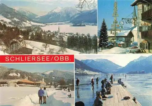 AK / Ansichtskarte 73995281 Schliersee Panorama Ortspartie Winterspaziergang Zugefrorener See