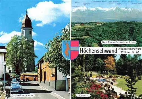 AK / Ansichtskarte  Hoechenschwand Ortspartie mit Kirche Panorama mit Schweizer Alpen Kurpark