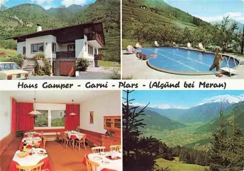 AK / Ansichtskarte  Algund_Merano_Suedtirol_IT Haus Camper Garni Plars Gaststube Pool Panorama