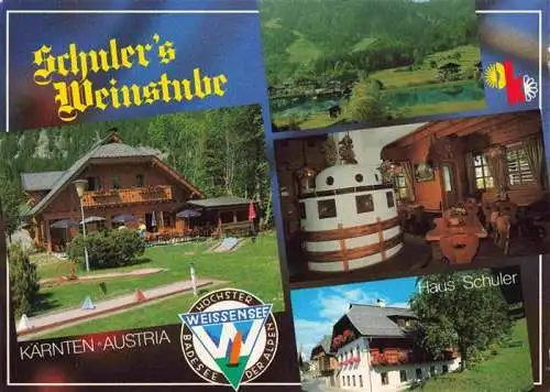 AK / Ansichtskarte  Techendorf_Weissensee_Kaernten_AT Schulers Weinstube und Haus Schuler Minigolf Gastraum