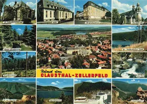 AK / Ansichtskarte  Clausthal-Zellerfeld_Goslar St Salvatoriuskirche Oberer Grabenweg Brockenblick Okertal Aula Okertalsperre Fliegeraufnahme Marktkirche Gr Kellerhalser Teich Kaesteklippen