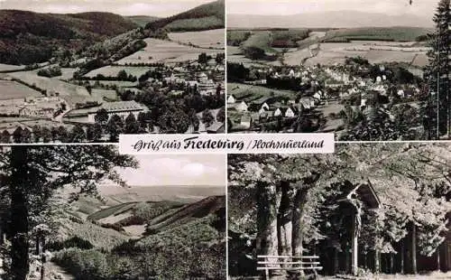 AK / Ansichtskarte 73996164 Fredeburg_Schmallenberg Panorama Inri Kreuz am Waldrand