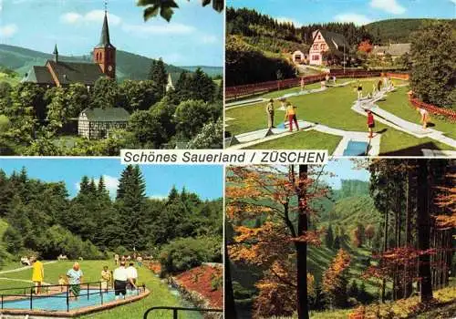 AK / Ansichtskarte 73996170 Zueschen__Sauerland Kirche Minigolfplatz Wassertreten Waldpartie