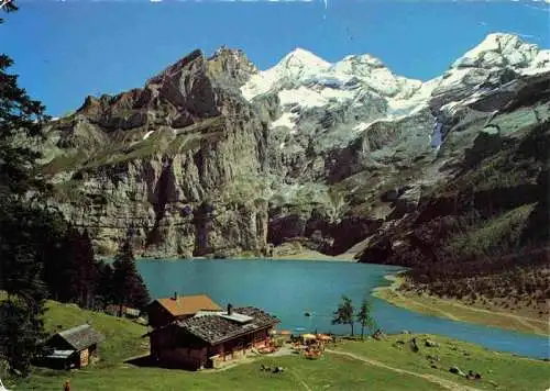 AK / Ansichtskarte  Oeschinensee_oeschinensee_1578m_BE Berghaus mit Bluemlisalpgruppe und Fruendenhorn