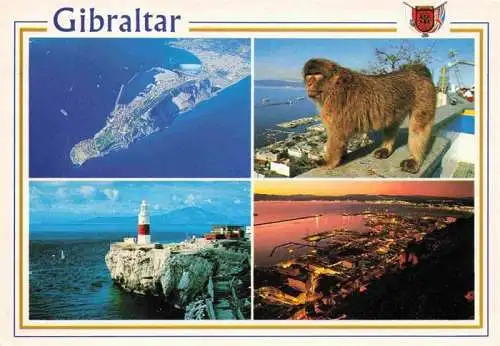 AK / Ansichtskarte 73996285 GIBRALTAR_Gibilterra Fliegeraufnahme Leuchtturm Hafenpartie Affe