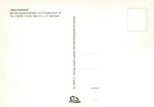 AK / Ansichtskarte  Schwoeb_Schoenau_Koenigssee_Bayern Gaestehaus Pension Haus Gebhard