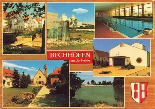 AK / Ansichtskarte  Bechhofen_Mittelfranken Ortspartien Brunnen Hallenbad Kirche Badesee