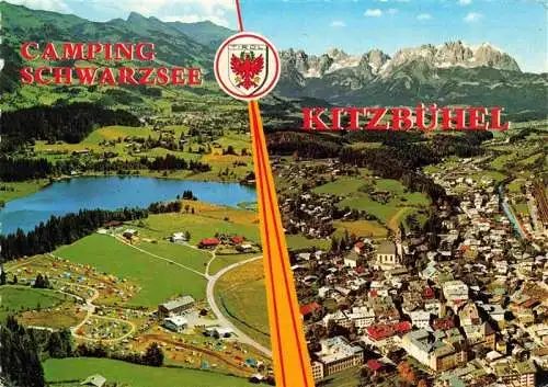 AK / Ansichtskarte  Kitzbuehel_Tirol_AT Camping Schwarzsee mit Kaisergebirge Fliegeraufnahmen
