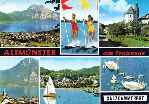 AK / Ansichtskarte  Altmuenster_Traunsee_Gmunden_Oberoesterreich_AT Panorama Wasserskilauf Kirche Traunseepartien