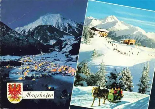 AK / Ansichtskarte  Mayrhofen__Zillertal_Tirol_AT Mondnacht mit Gruenberg Ahornspitze vom Penken Pferdeschlittenfahrt