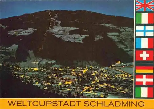 AK / Ansichtskarte  Schladming_Obersteiermark_AT bei Nacht mit Schladminger Planai Fliegeraufnahme