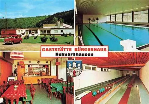 AK / Ansichtskarte  Helmarshausen Gaststaette Buergerhaus Gaststube Hallenbad Kegelbahn