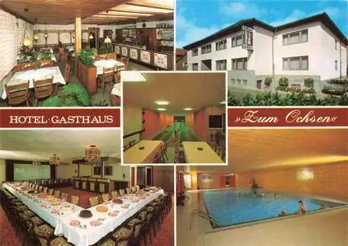 AK / Ansichtskarte  Wonsheim Hotel Gasthaus Zum Ochsen Gastraeume Hallenbad Kegelbahn