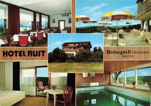 AK / Ansichtskarte  Hohegeiss_Braunlage_Harz Hotel Rust Gastraum Terrasse Zimmer Hallenbad