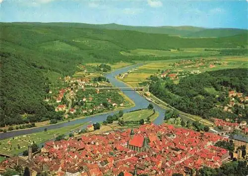 AK / Ansichtskarte  Hann._Muenden Fliegeraufnahme am Zusammenfluss von Werra Fulda und Weser