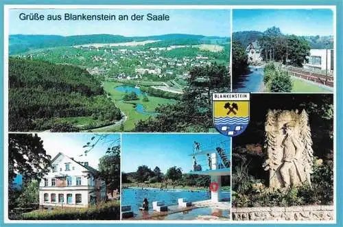 AK / Ansichtskarte  Blankenstein_Saale Fliegeraufnahme Hotel Schwimmbad Monument 