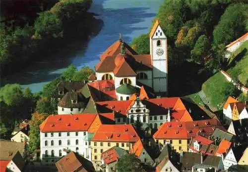 AK / Ansichtskarte  Fuessen_am_Lech_Allgaeu_Bayern Stadtpfarrkirche St Mang Fliegeraufnahme mit ehem Benediktinerkloster