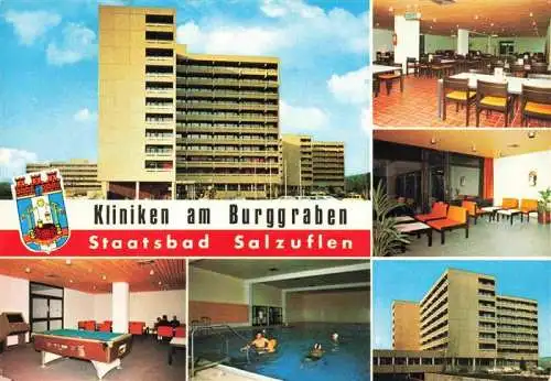 AK / Ansichtskarte  BAD_SALZUFLEN Klinik am Burggraben Gastraeume Billartisch Hallenbad