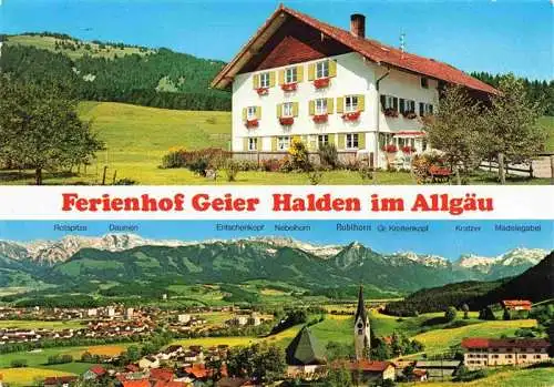 AK / Ansichtskarte  Blaichach_Allgaeu Ferienhof Geier Halden Ortsansicht mit Blick auf die Alpen