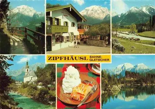 AK / Ansichtskarte  Ramsau__Berchtesgaden Berggasthof Pension Zipfhaeusl genannt Sahnegletscher Bergsee Kirche Alpenblick