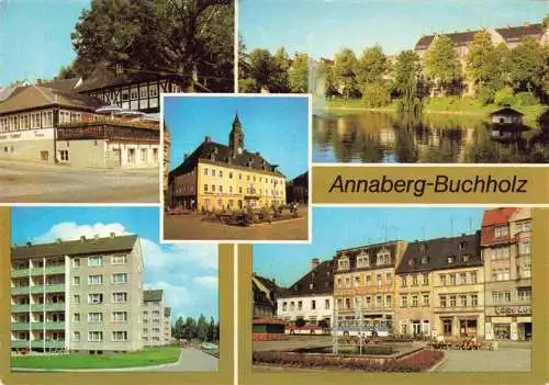 AK / Ansichtskarte  Annaberg_-Buchholz_Erzgebirge HO Gaststaette Frohnauer Hammer Schutzteich Rathaus Wohngebiet Hermann Matern Markt