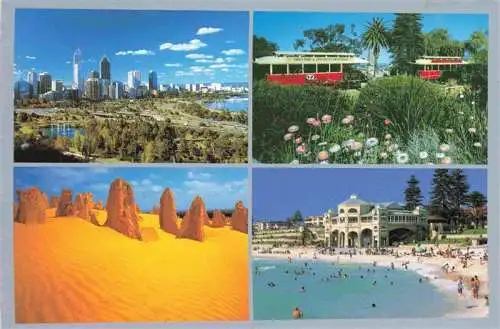 AK / Ansichtskarte  PERTH__Australia Skyline from Kings Park Trams and wildflowers Pinnacles Desert Cottesloe Beach